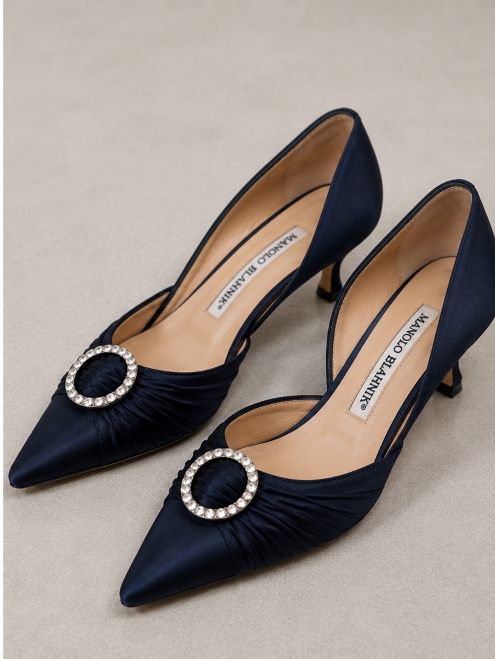 Manolo Blahnik Navy Blue Satin Pumps - Picture 2 of 8